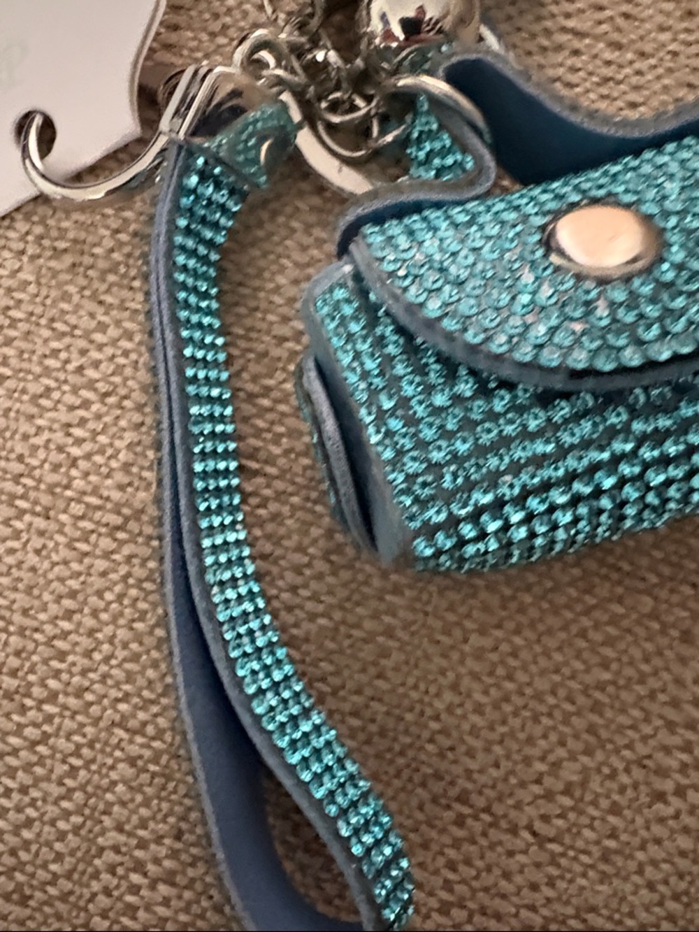 Bag charm or keychain Crystal-Embellished Mini Bag Teal and silver - Picture 3 of 7